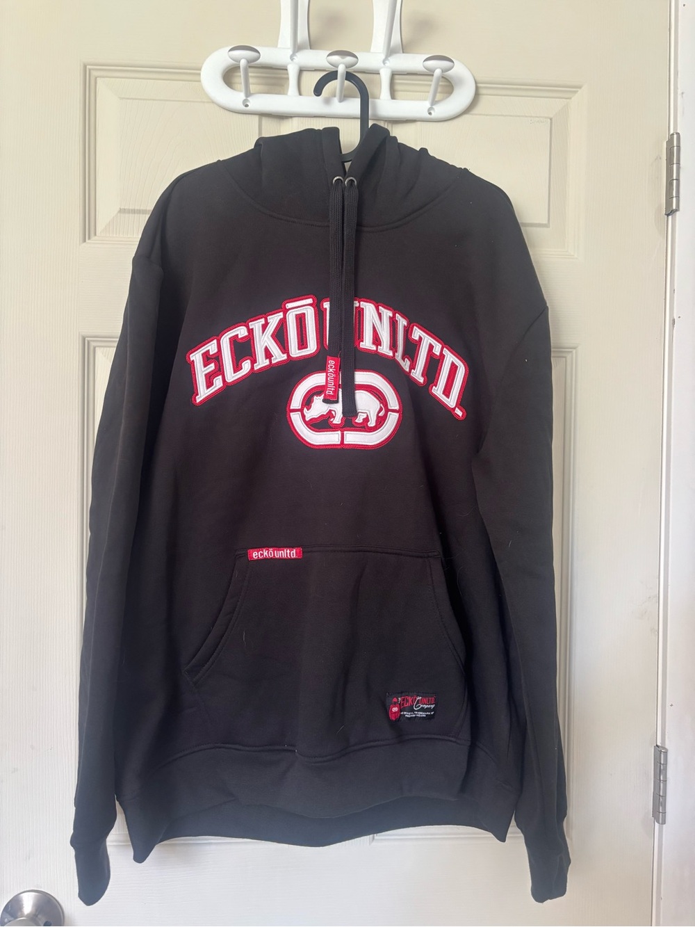 Ecko Unlimited Black Hoodie with Red & White Logo